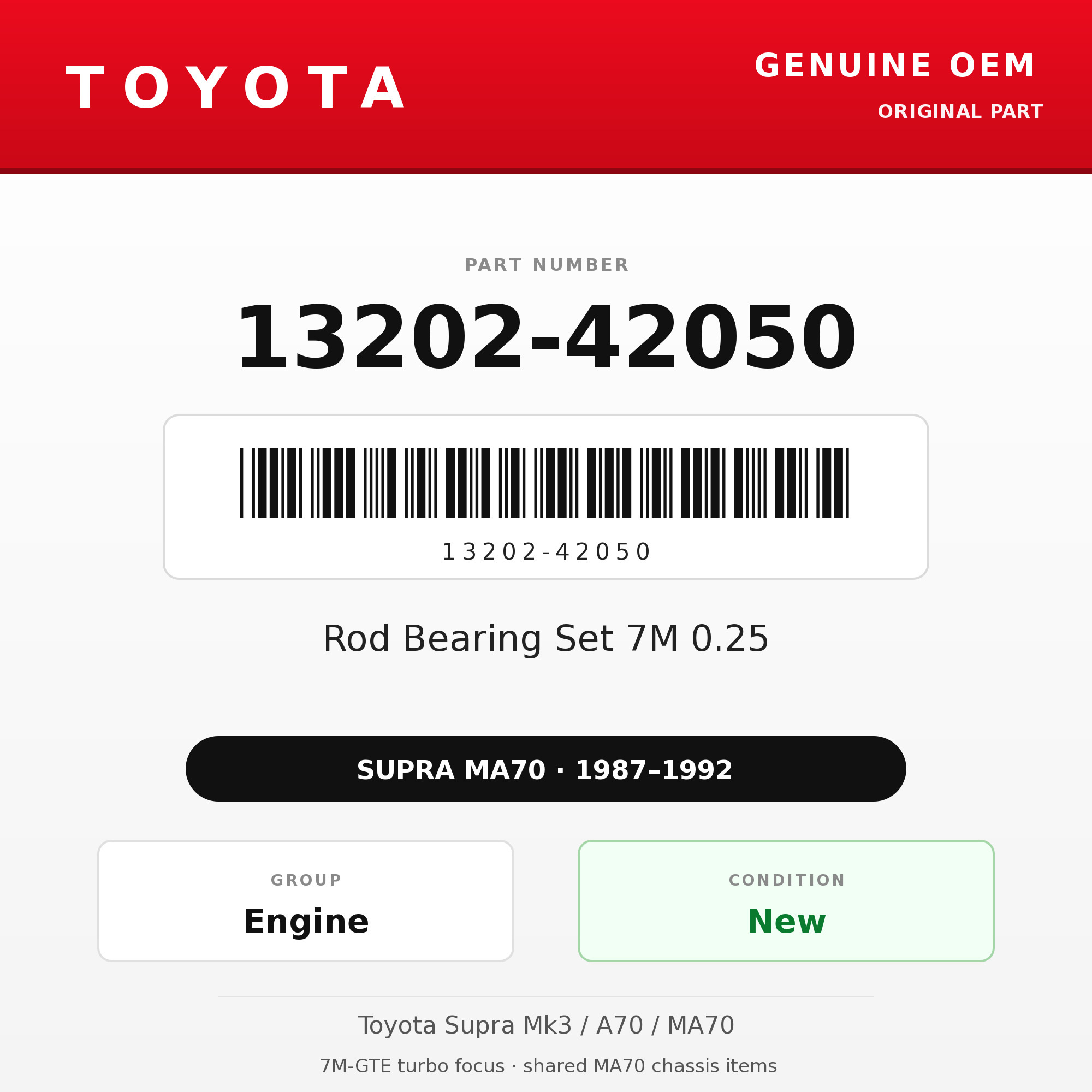 Genuine Toyota OEM 13202-42050 - Rod Bearing Set 7M 0.25 (87-92 Supra)