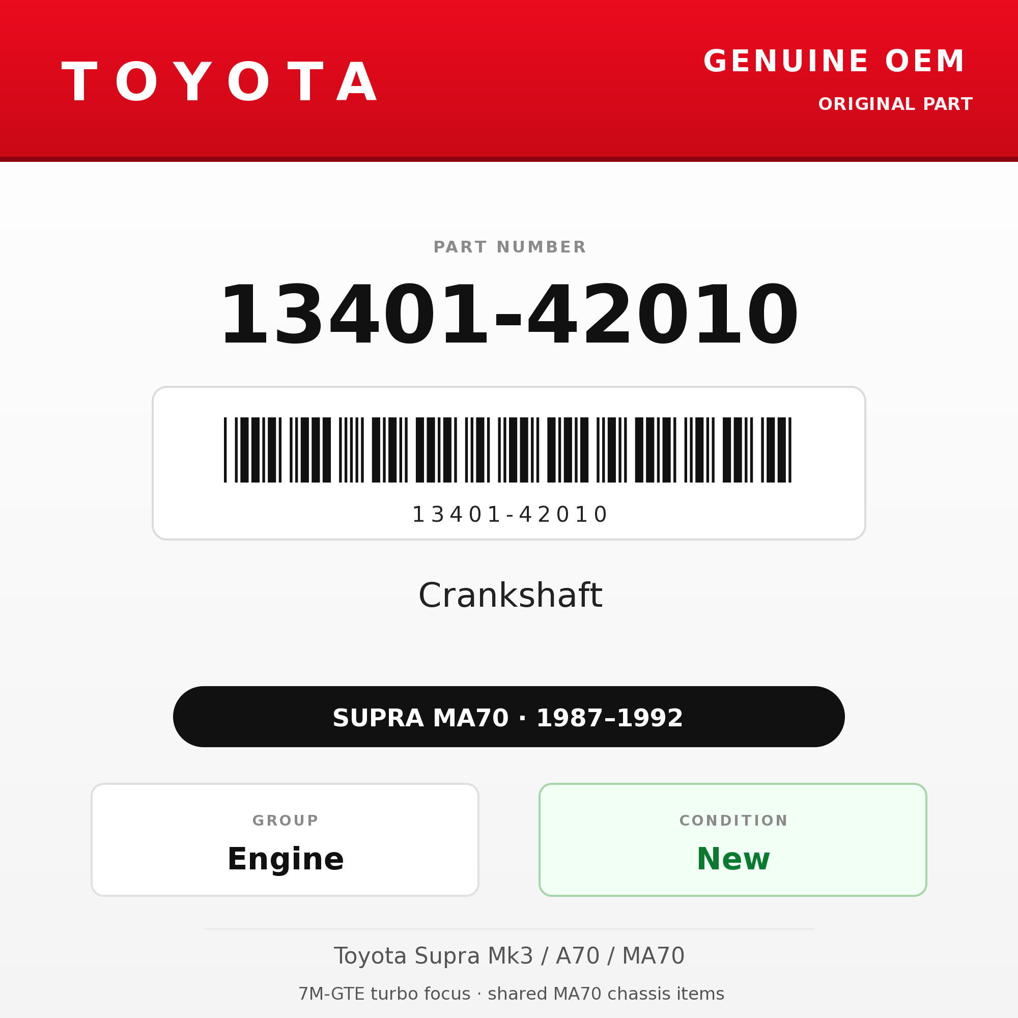 Genuine Toyota OEM 13401-42010 - Crankshaft 7M-GTE (87-92 Supra)