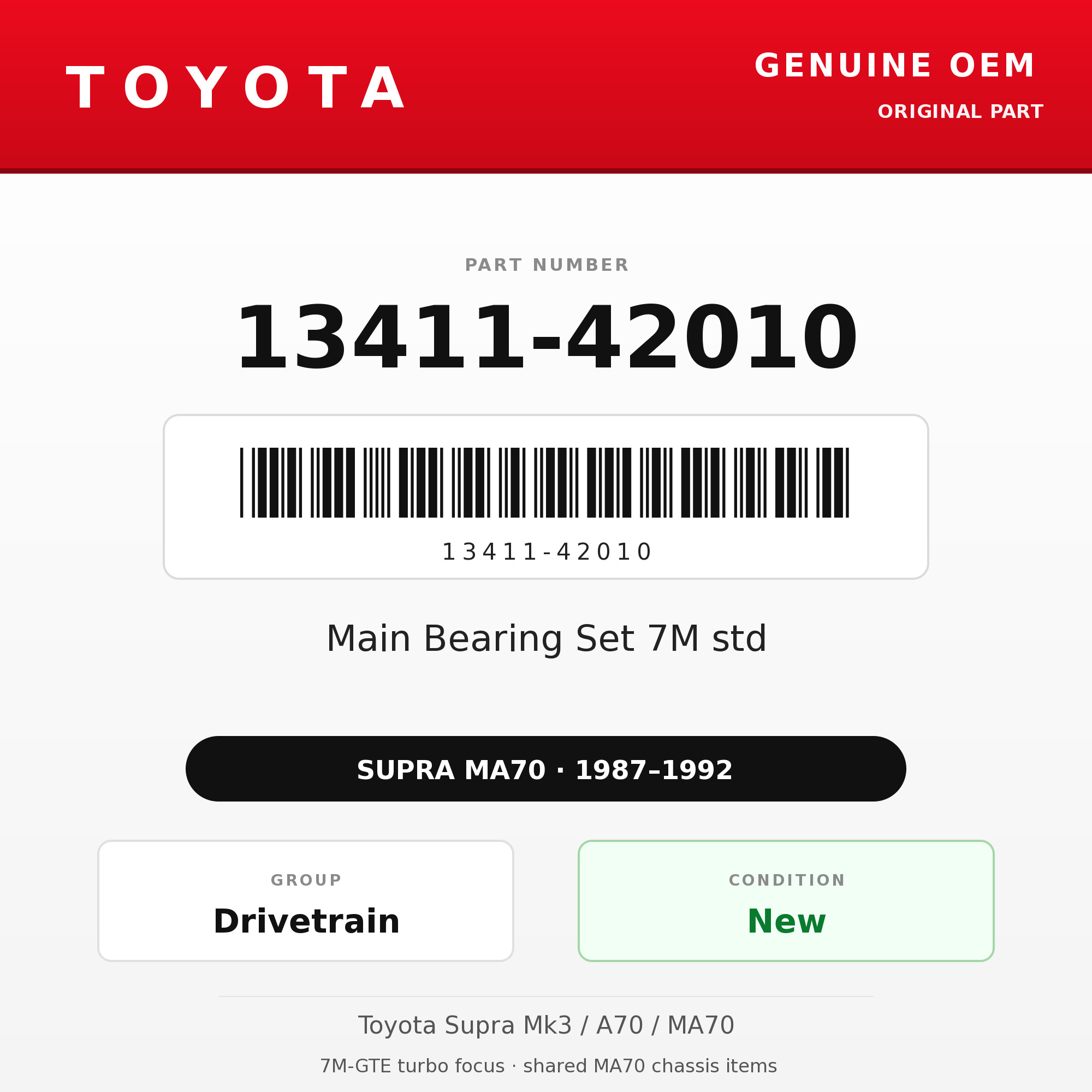 Genuine Toyota OEM 13411-42010 - Main Bearing Set 7M std (87-92 Supra)