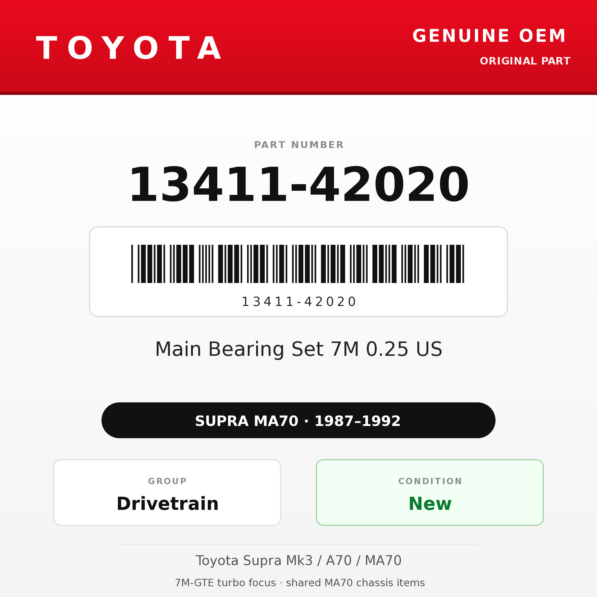 Genuine Toyota OEM 13411-42020 - Main Bearing Set 7M 0.25 US (87-92 Supra)