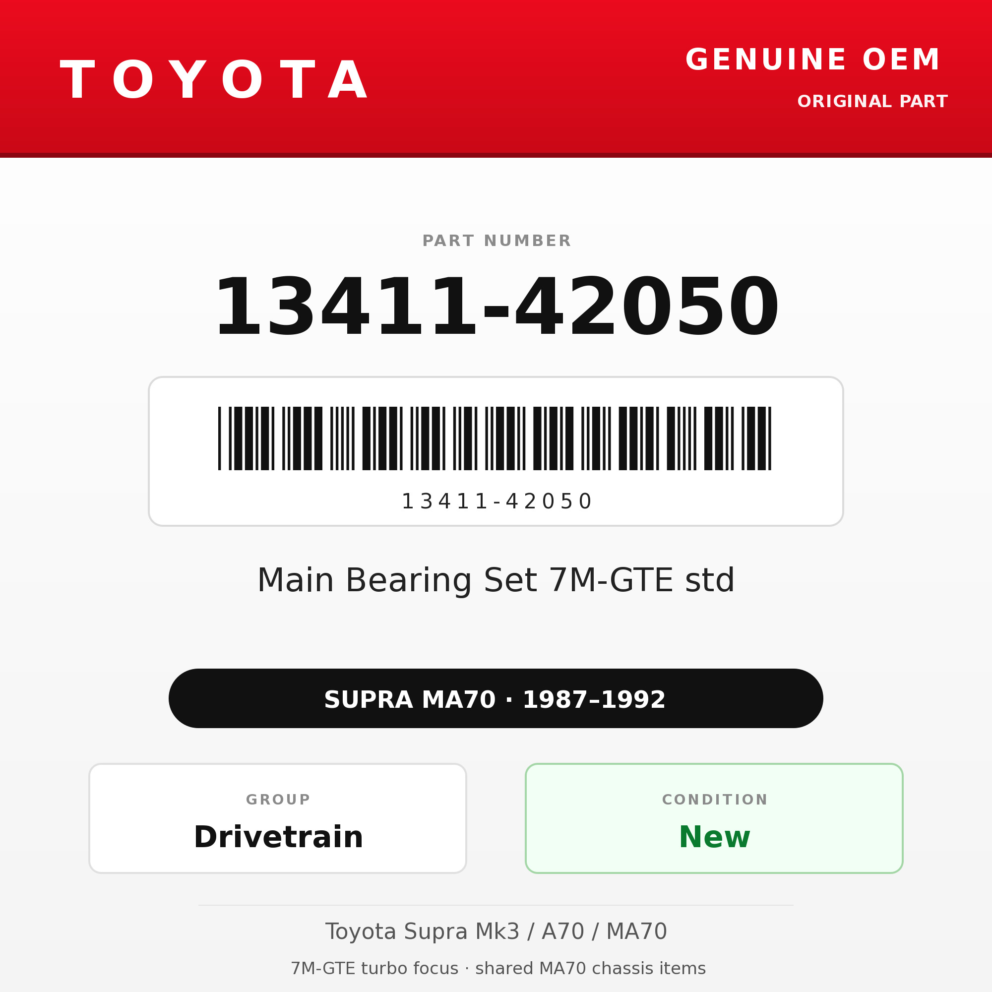 Genuine Toyota OEM 13411-42050 - Main Bearing Set 7M-GTE std (87-92 Supra)