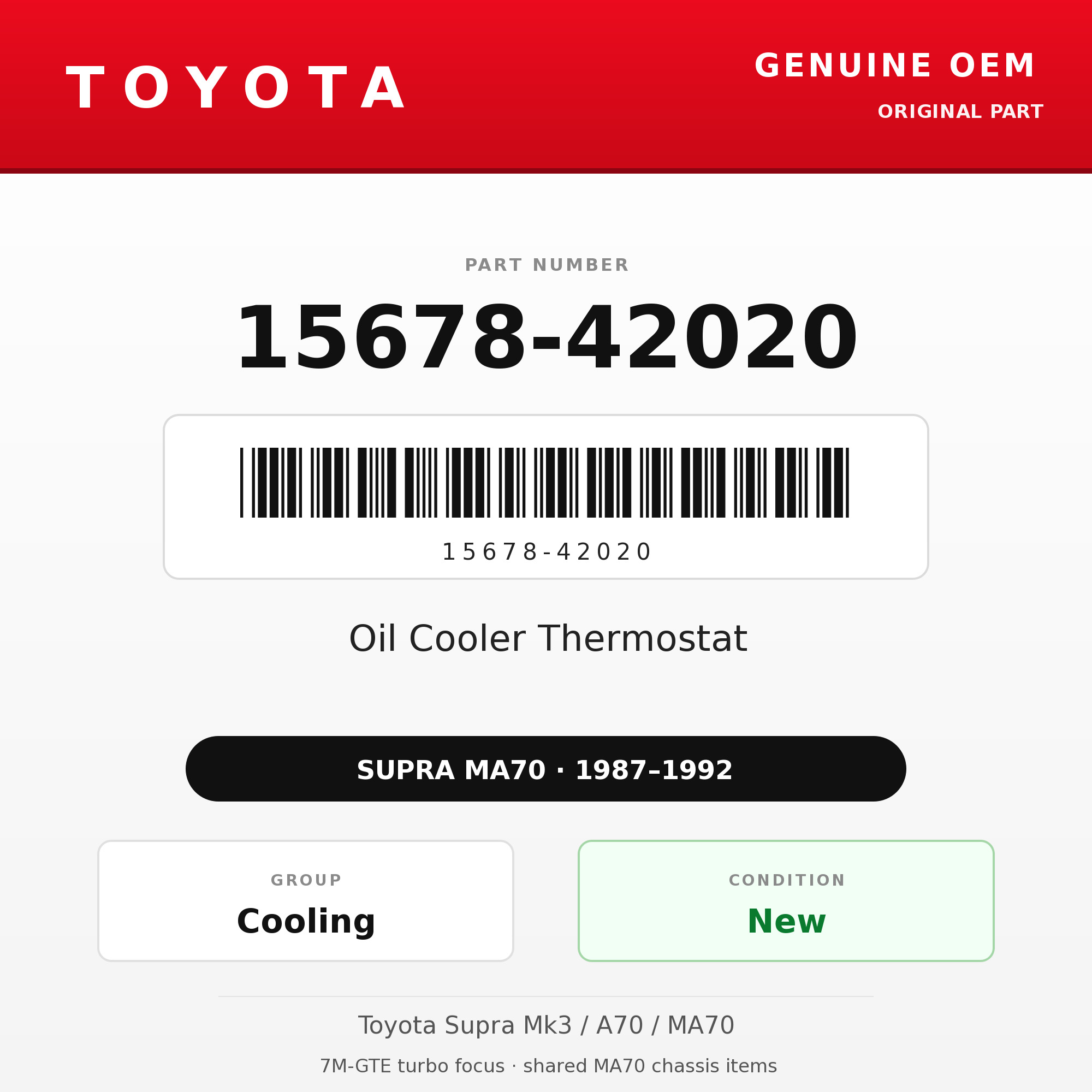 Genuine Toyota OEM 15678-42020 - Oil Cooler Thermostat 7M-GTE (87-92 Supra)