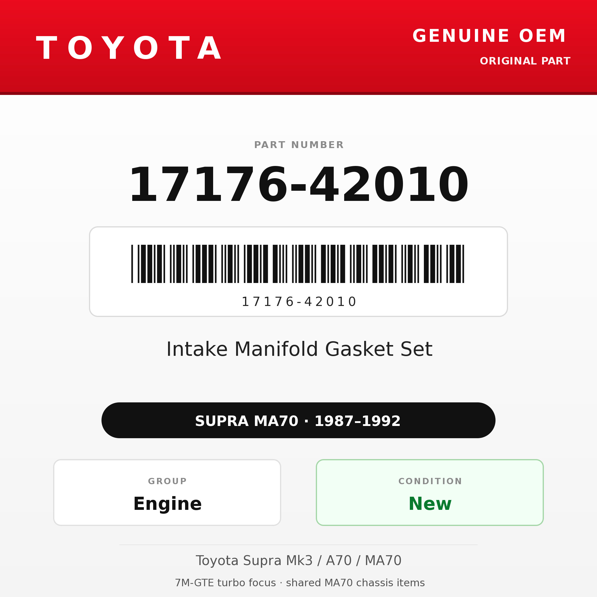 Genuine Toyota OEM 17176-42010 - 87-92 Intake Manifold Gasket Set 7M (87-92 Supra)
