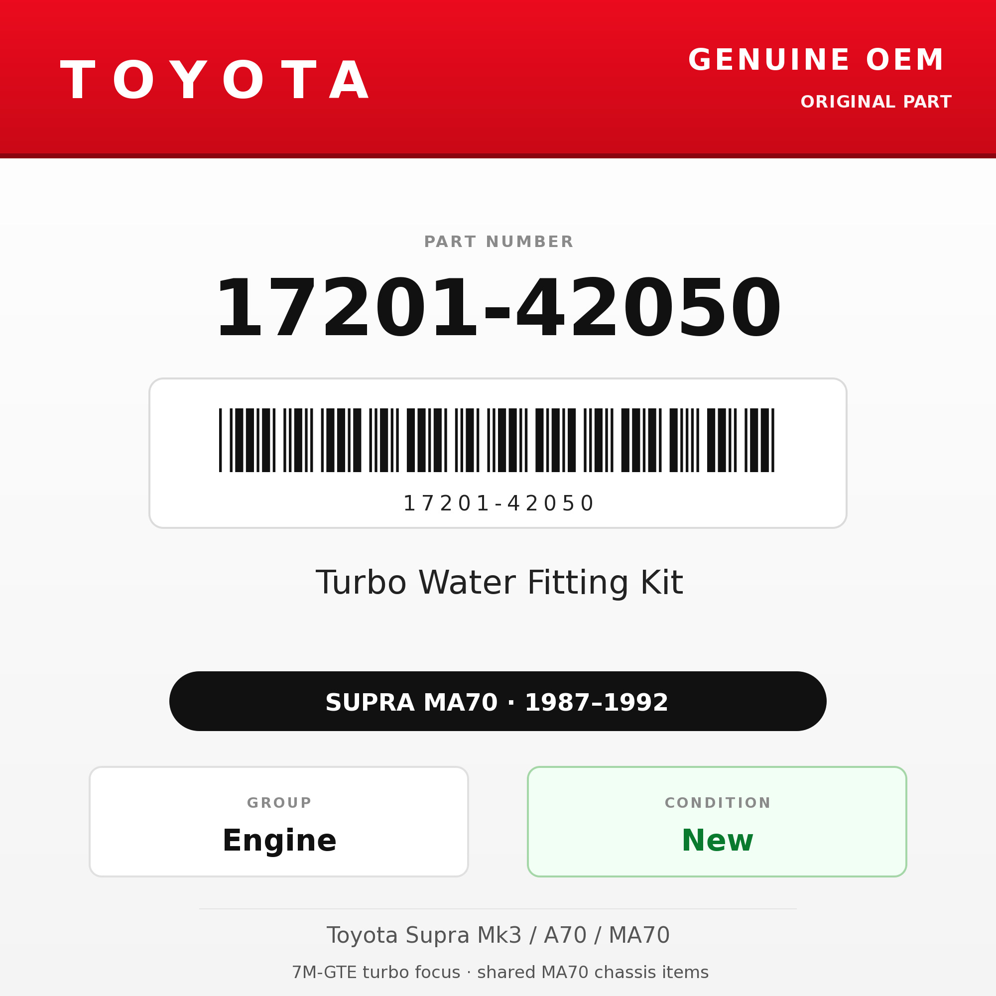Genuine Toyota OEM 17201-42050 - Turbo Water Fitting Kit 7M-GTE (87-92 Supra)