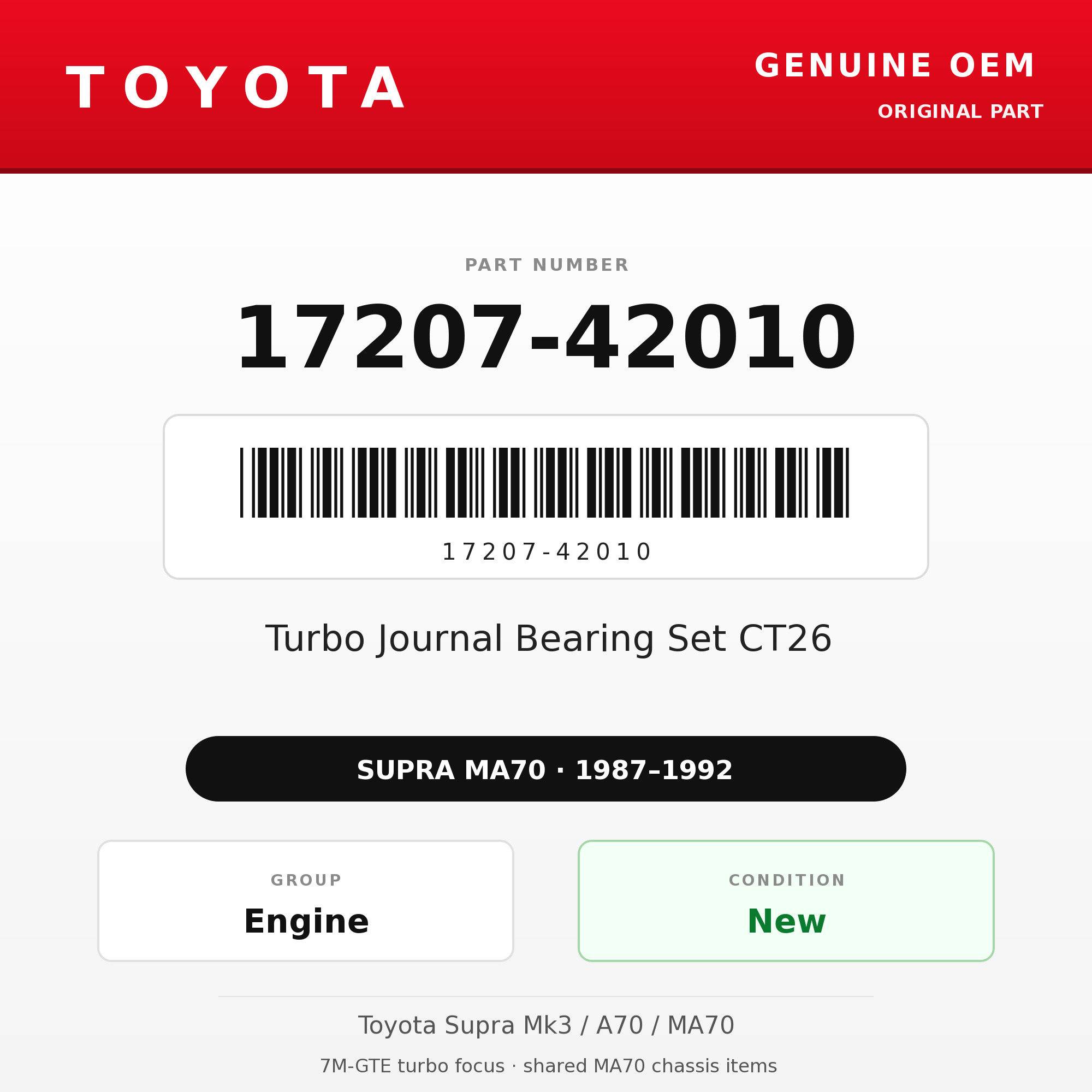 Genuine Toyota OEM 17207-42010 - Turbo Journal Bearing Set CT26 (87-92 Supra)