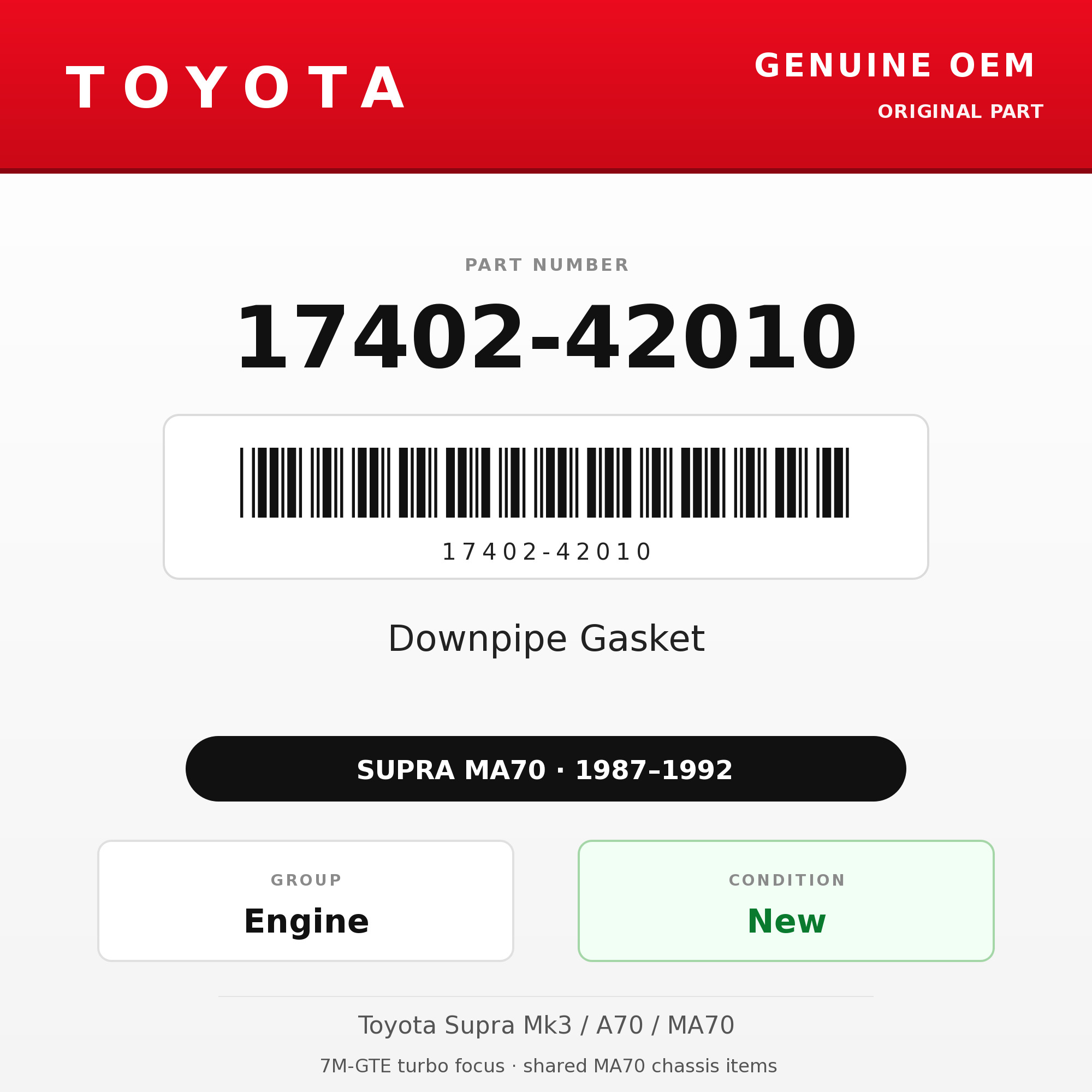 Genuine Toyota OEM 17402-42010 - Downpipe Gasket 7M-GTE (87-92 Supra)