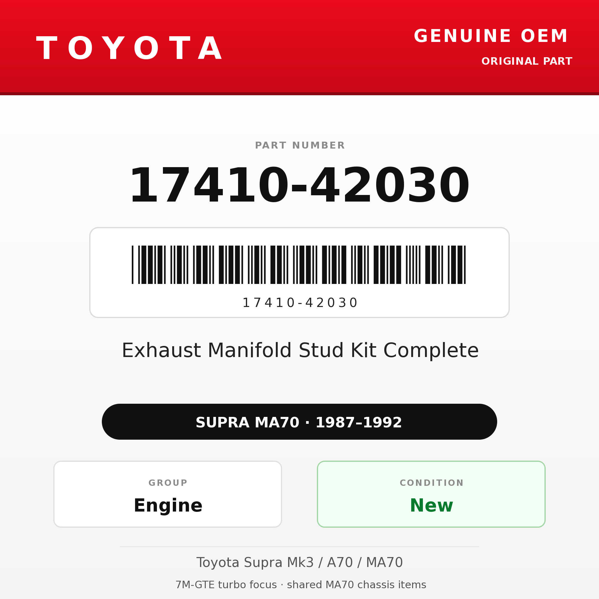 Genuine Toyota OEM 17410-42030 - Exhaust Manifold Stud Kit Complete 7M-GTE (87-92 Supra)