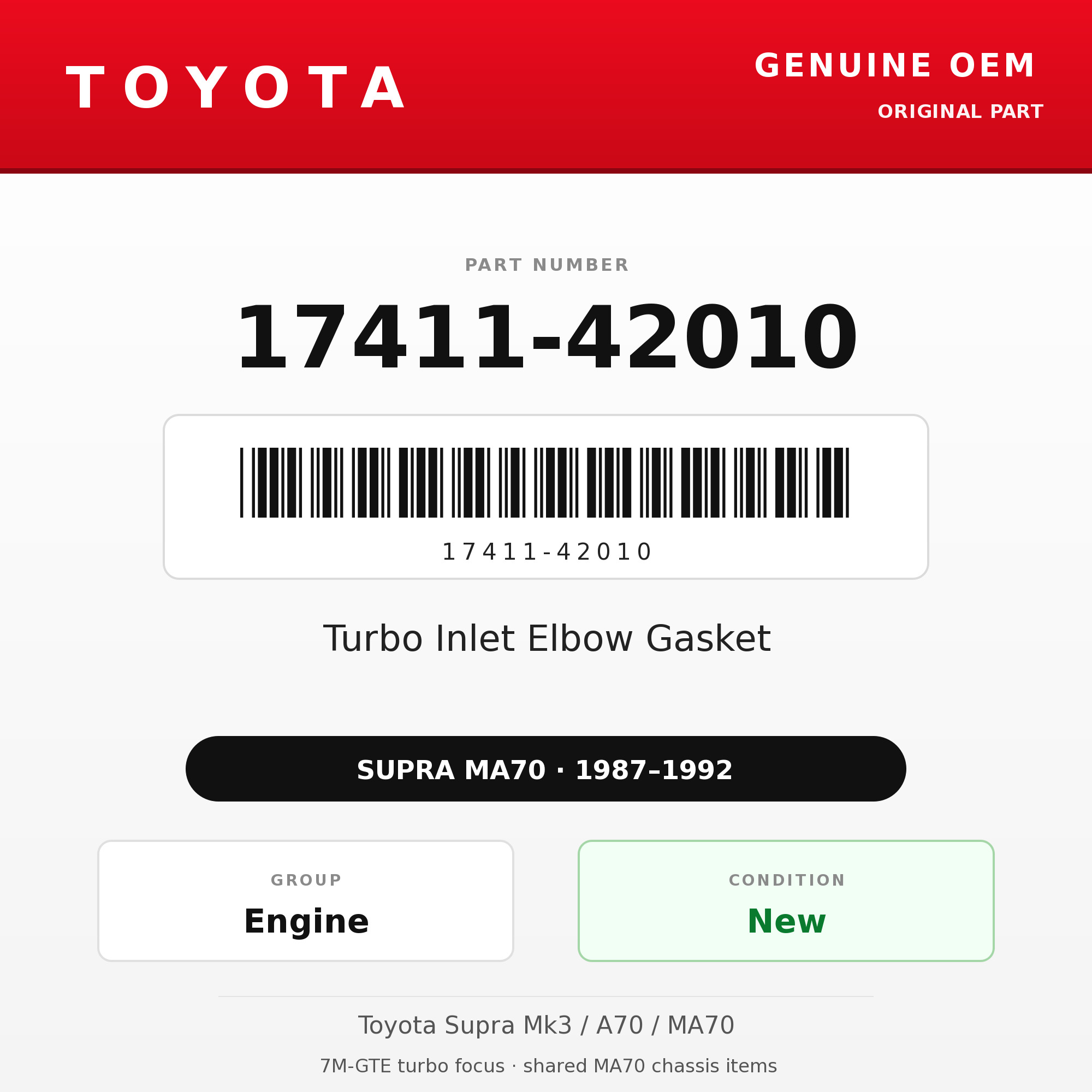 Genuine Toyota OEM 17411-42010 - Turbo Inlet Elbow Gasket 7M-GTE (87-92 Supra)