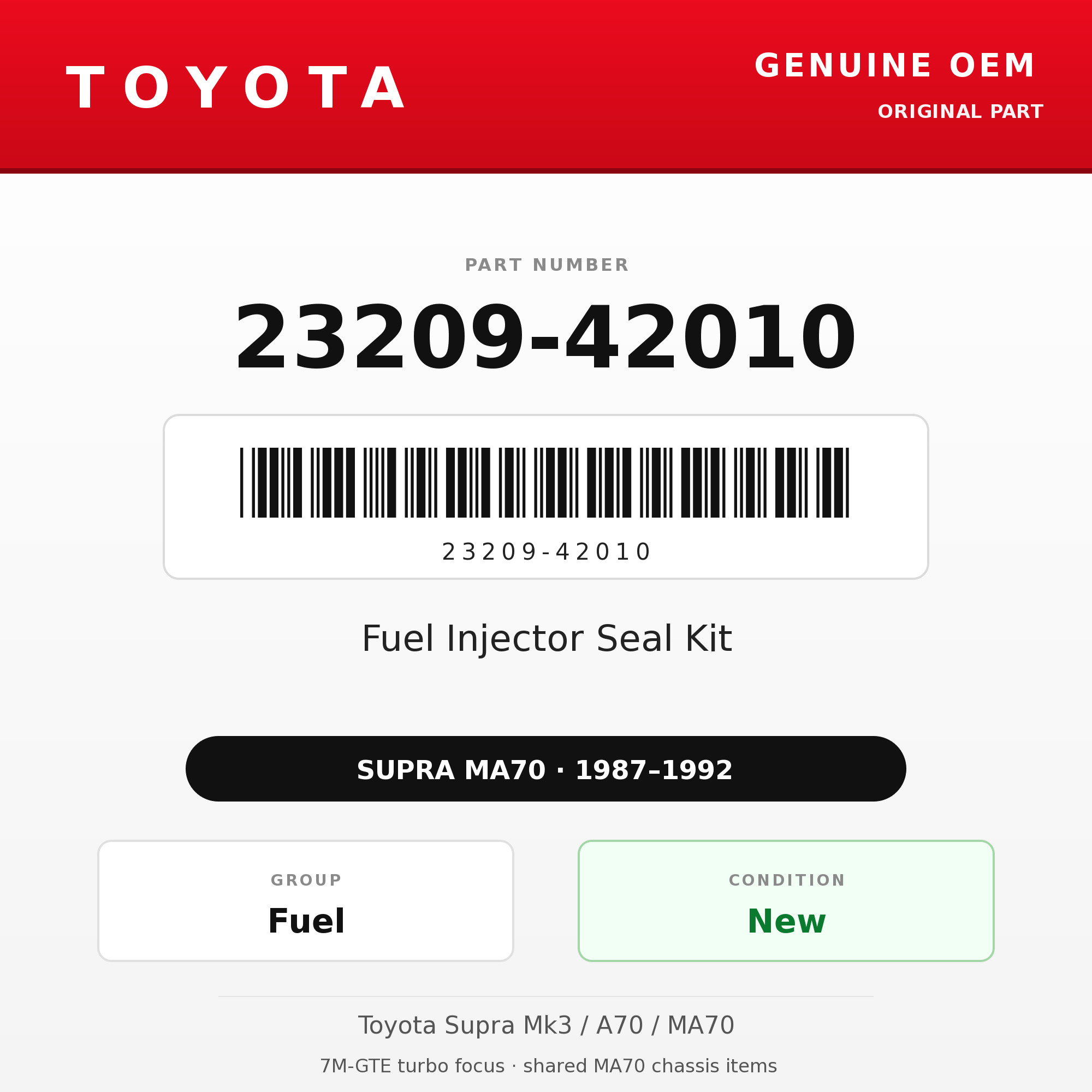 Genuine Toyota OEM 23209-42010 - Fuel Injector Seal Kit 7M-GTE (87-92 Supra)
