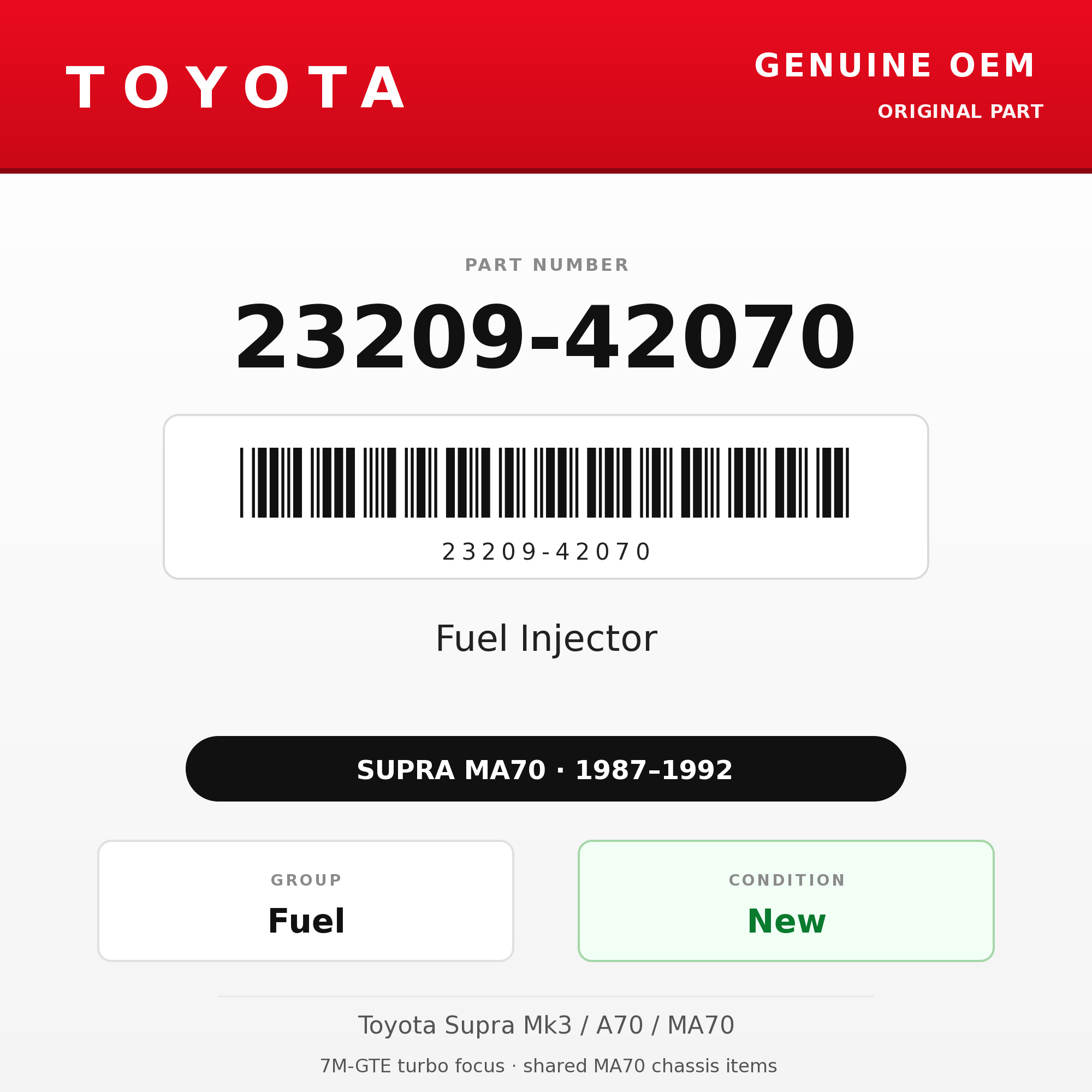 Genuine Toyota OEM 23209-42070 - Fuel Injector 7M-GTE (each) (87-92 Supra)