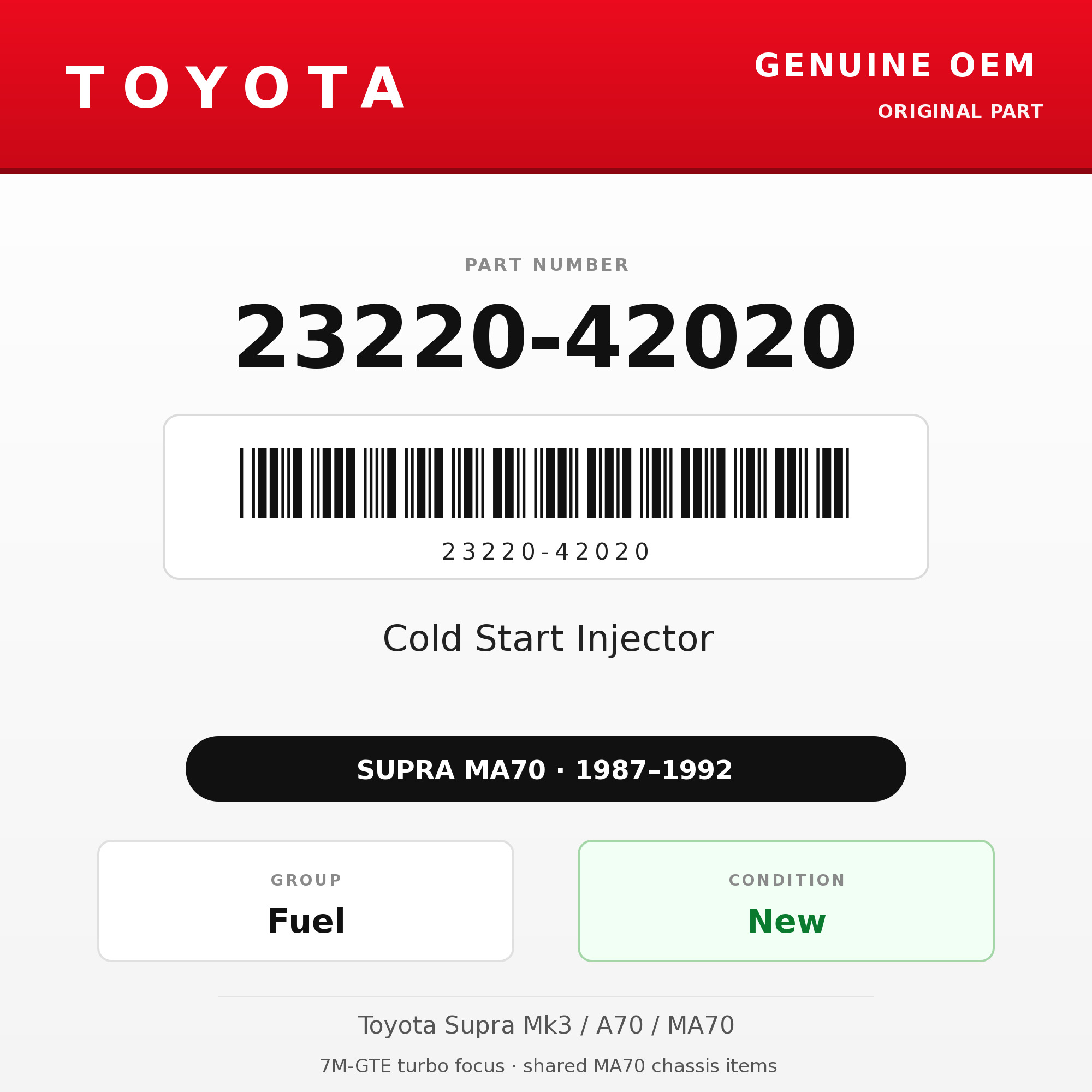 Genuine Toyota OEM 23220-42020 - Cold Start Injector 7M-GTE (87-92 Supra)