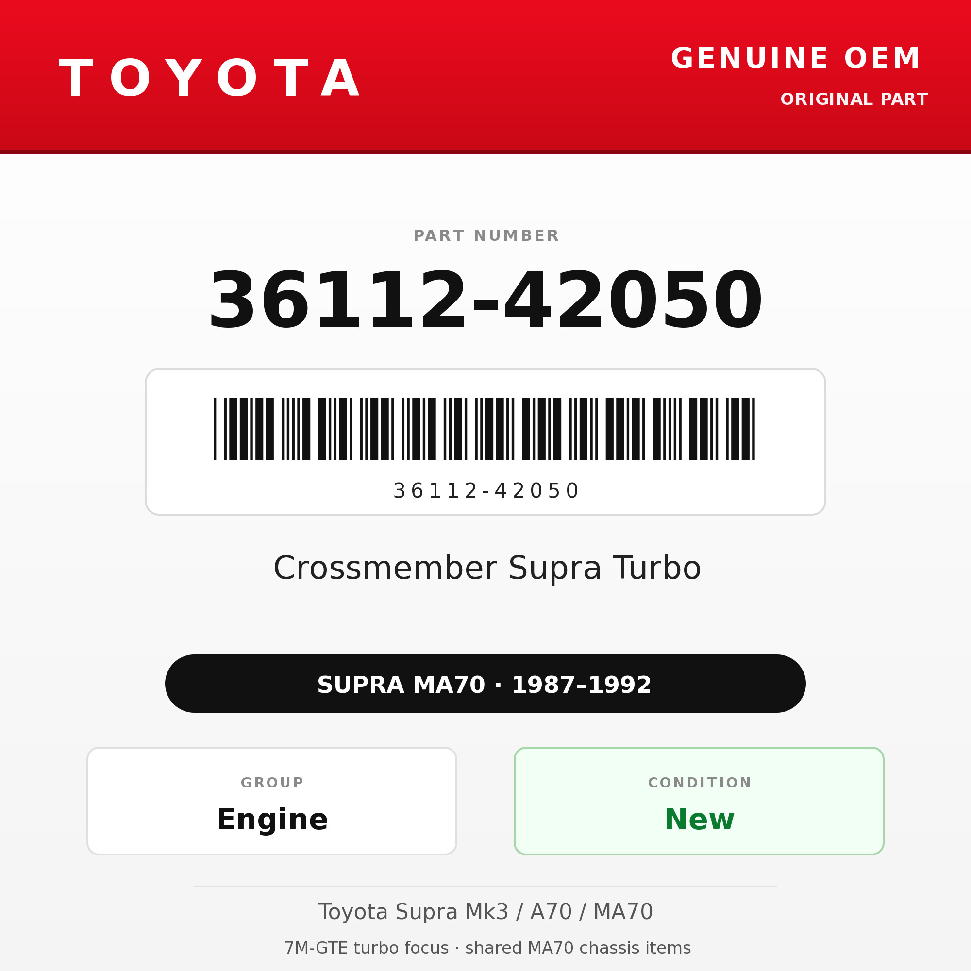 Genuine Toyota OEM 36112-42050 - Crossmember Supra Turbo (87-92 Supra)