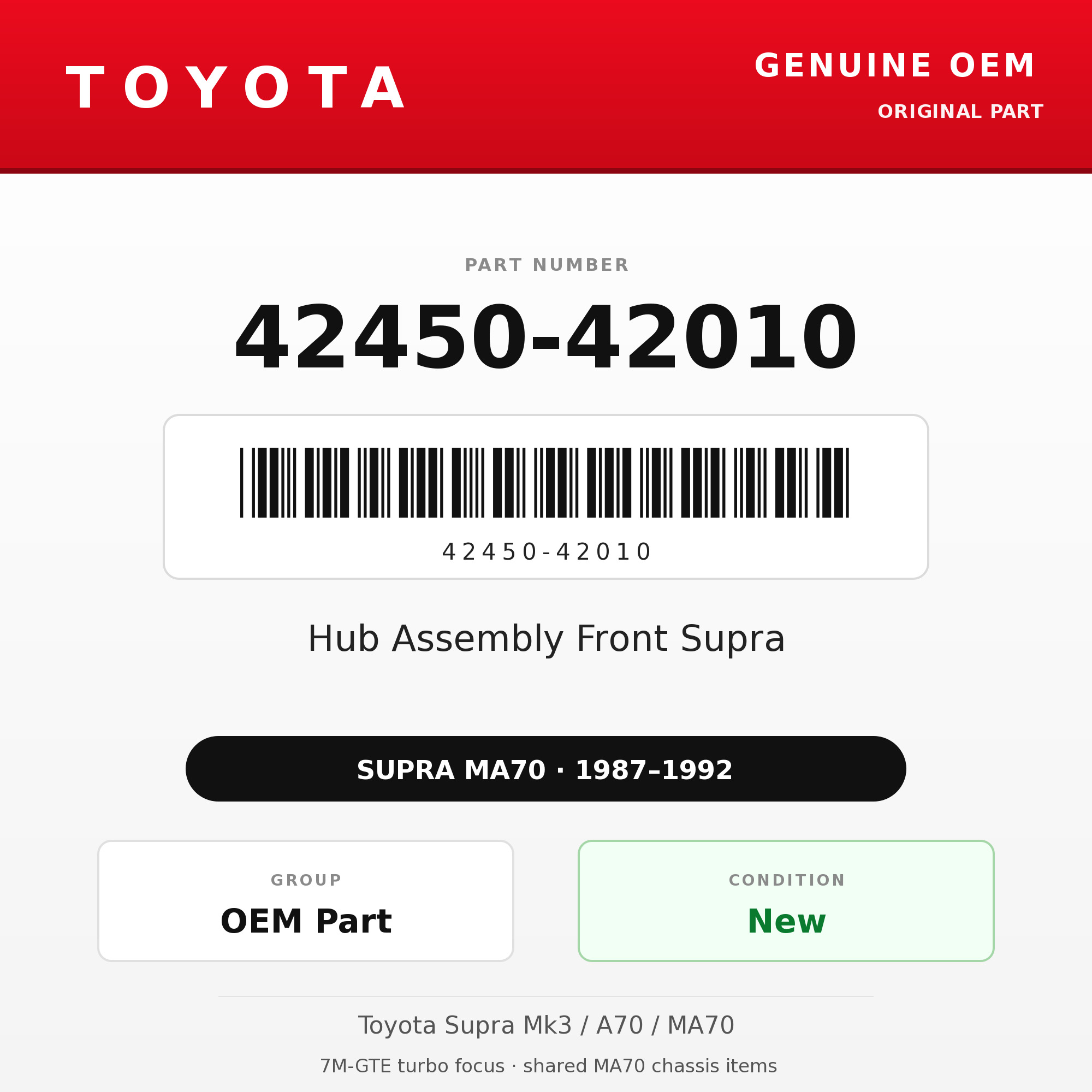 Genuine Toyota OEM 42450-42010 - 87-92 Hub Assembly Front Supra (87-92 Supra)
