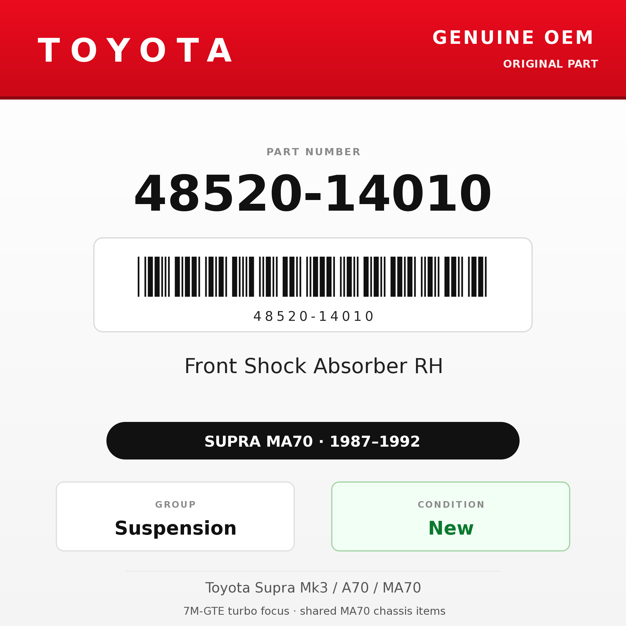Genuine Toyota OEM 48520-14010 - Front Shock Absorber RH (87-92 Supra)