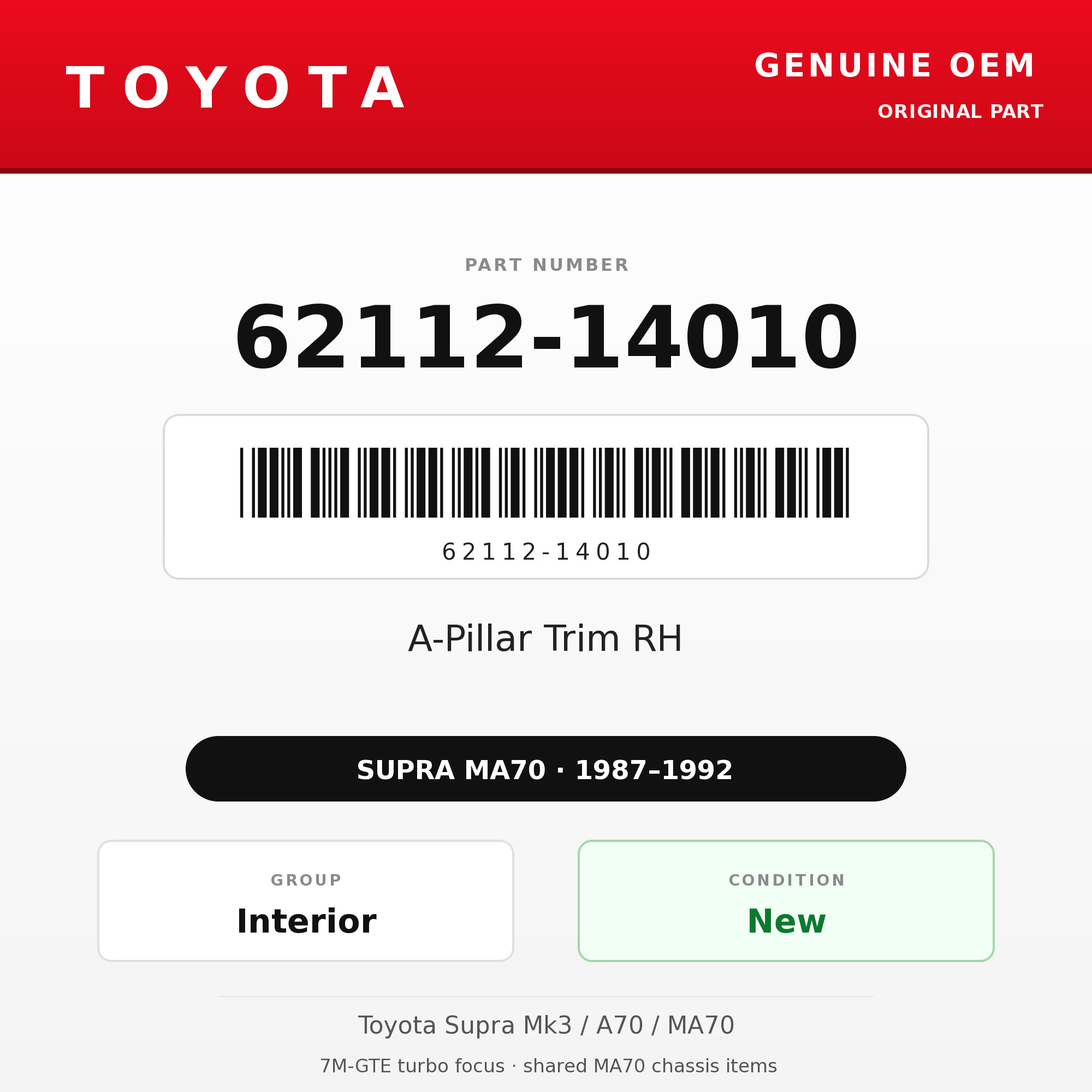 Genuine Toyota OEM 62112-14010 - A-Pillar Trim RH (87-92 Supra)