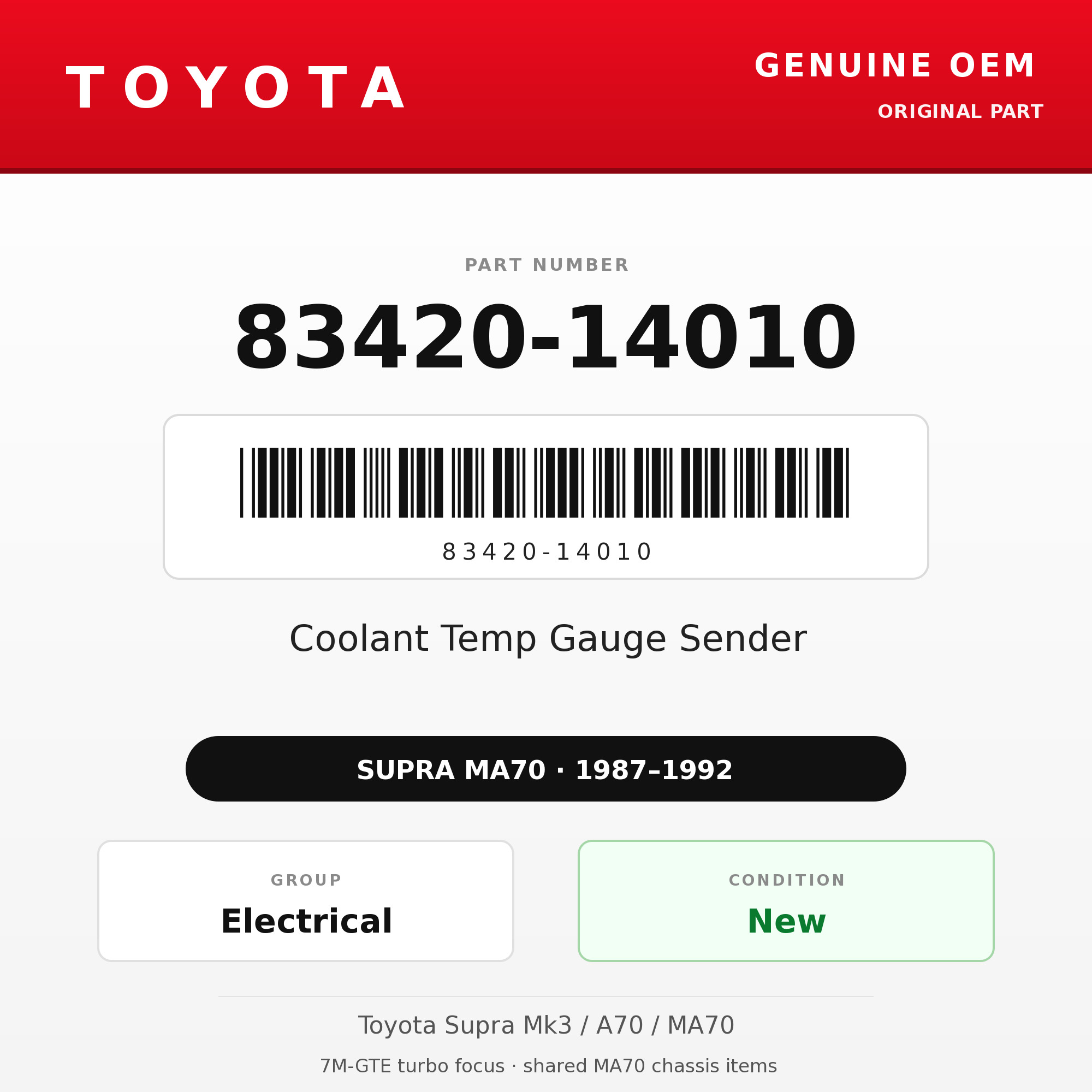 Genuine Toyota OEM 83420-14010 - Coolant Temp Gauge Sender (87-92 Supra)