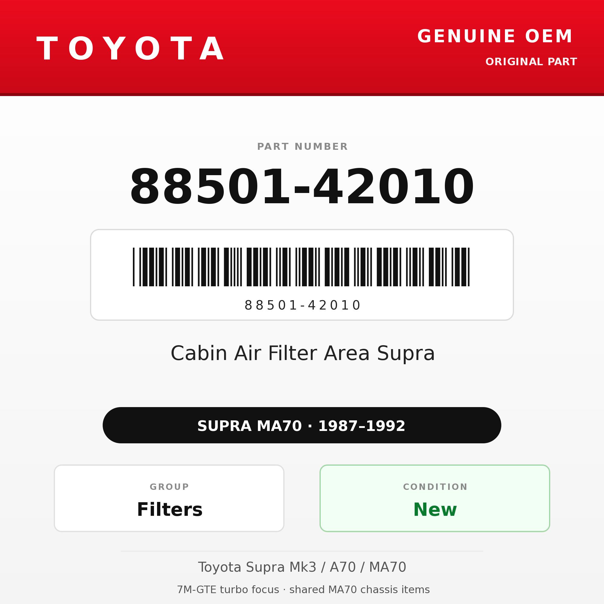Genuine Toyota OEM 88501-42010 - Cabin Air Filter Area Supra (87-92 Supra)