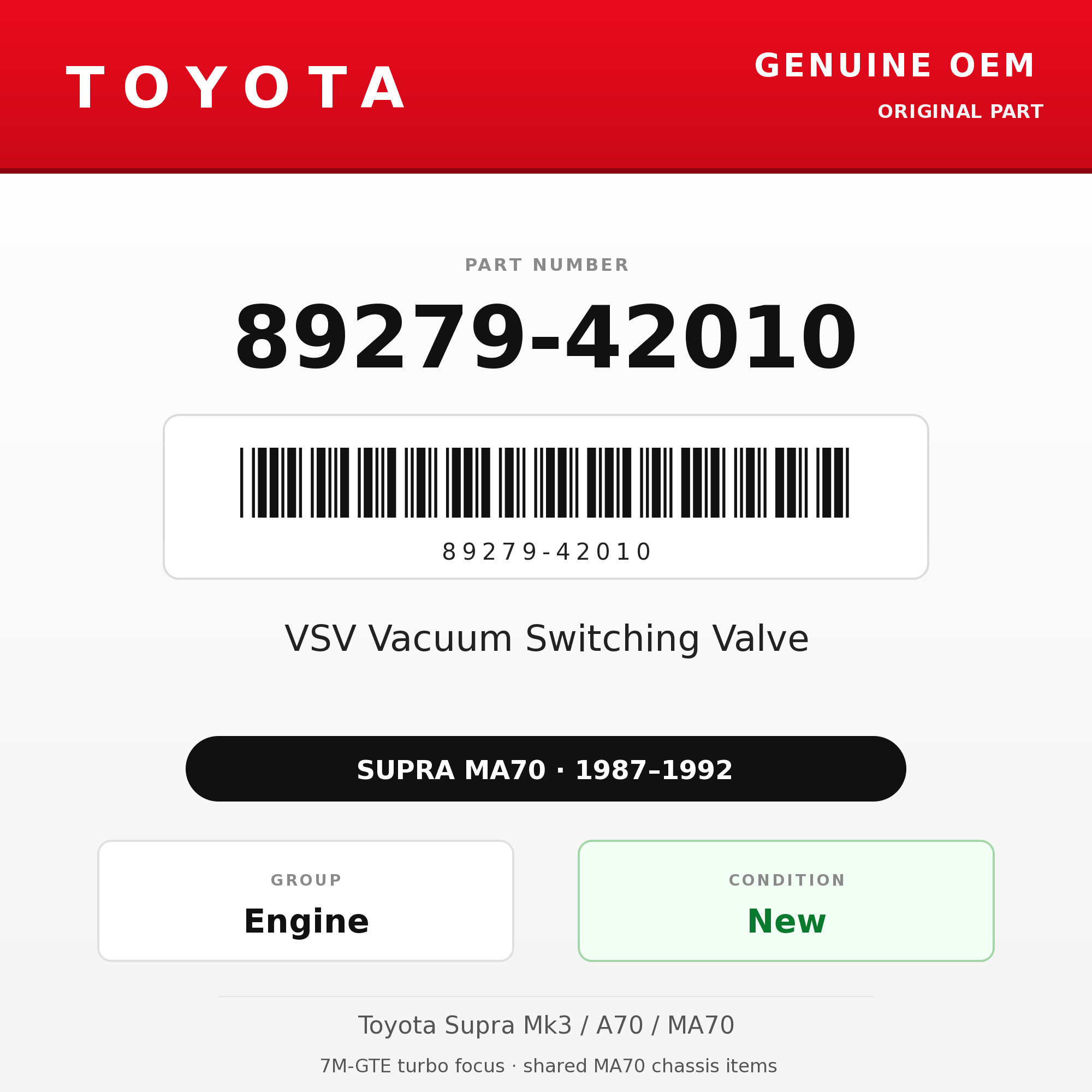 Genuine Toyota OEM 89279-42010 - VSV Vacuum Switching Valve 7M-GTE (87-92 Supra)