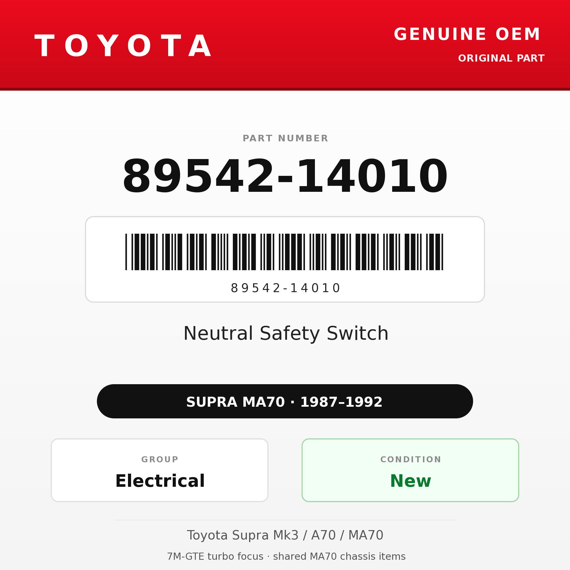 Genuine Toyota OEM 89542-14010 - Neutral Safety Switch (87-92 Supra)
