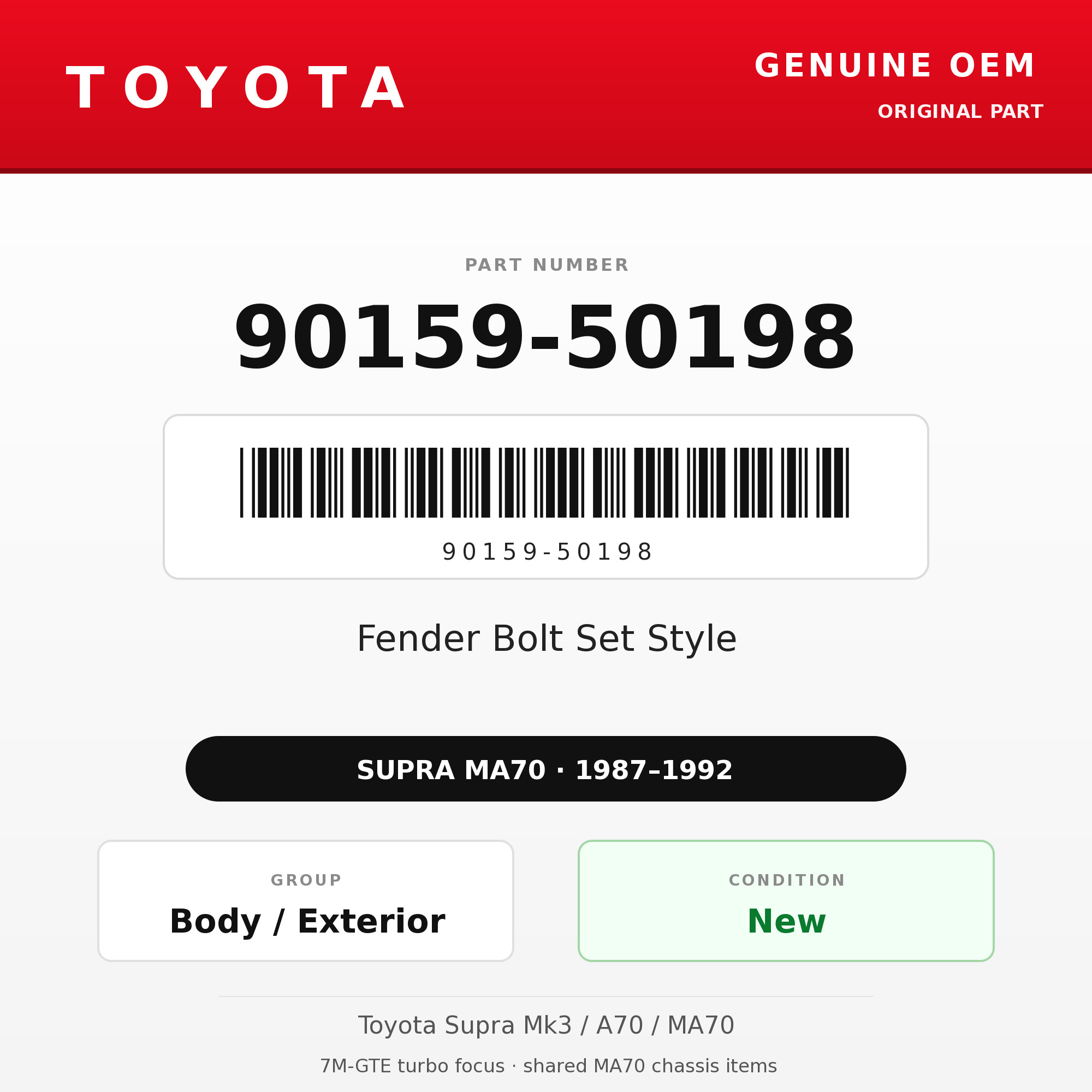 Genuine Toyota OEM 90159-50198 - Fender Bolt Set Style (87-92 Supra)