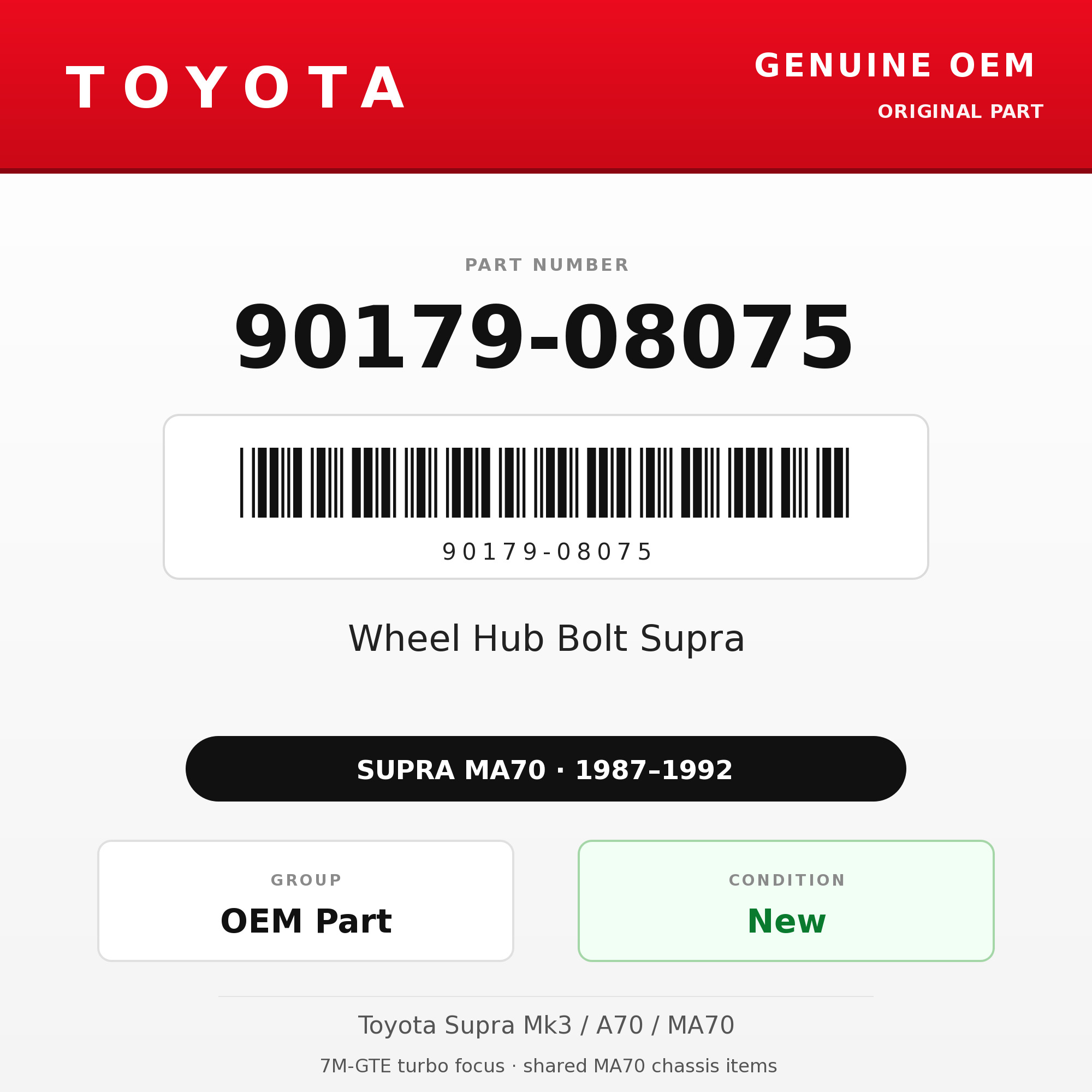 Genuine Toyota OEM 90179-08075 - Wheel Hub Bolt Supra (87-92 Supra)