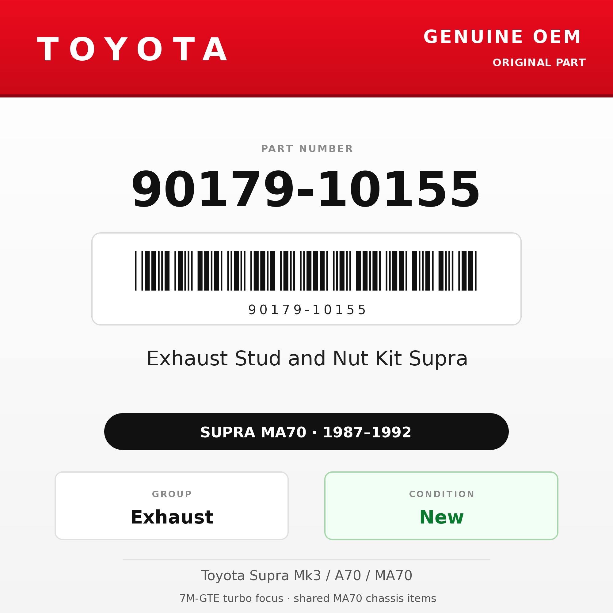 Genuine Toyota OEM 90179-10155 - Exhaust Stud and Nut Kit Supra (87-92 Supra)
