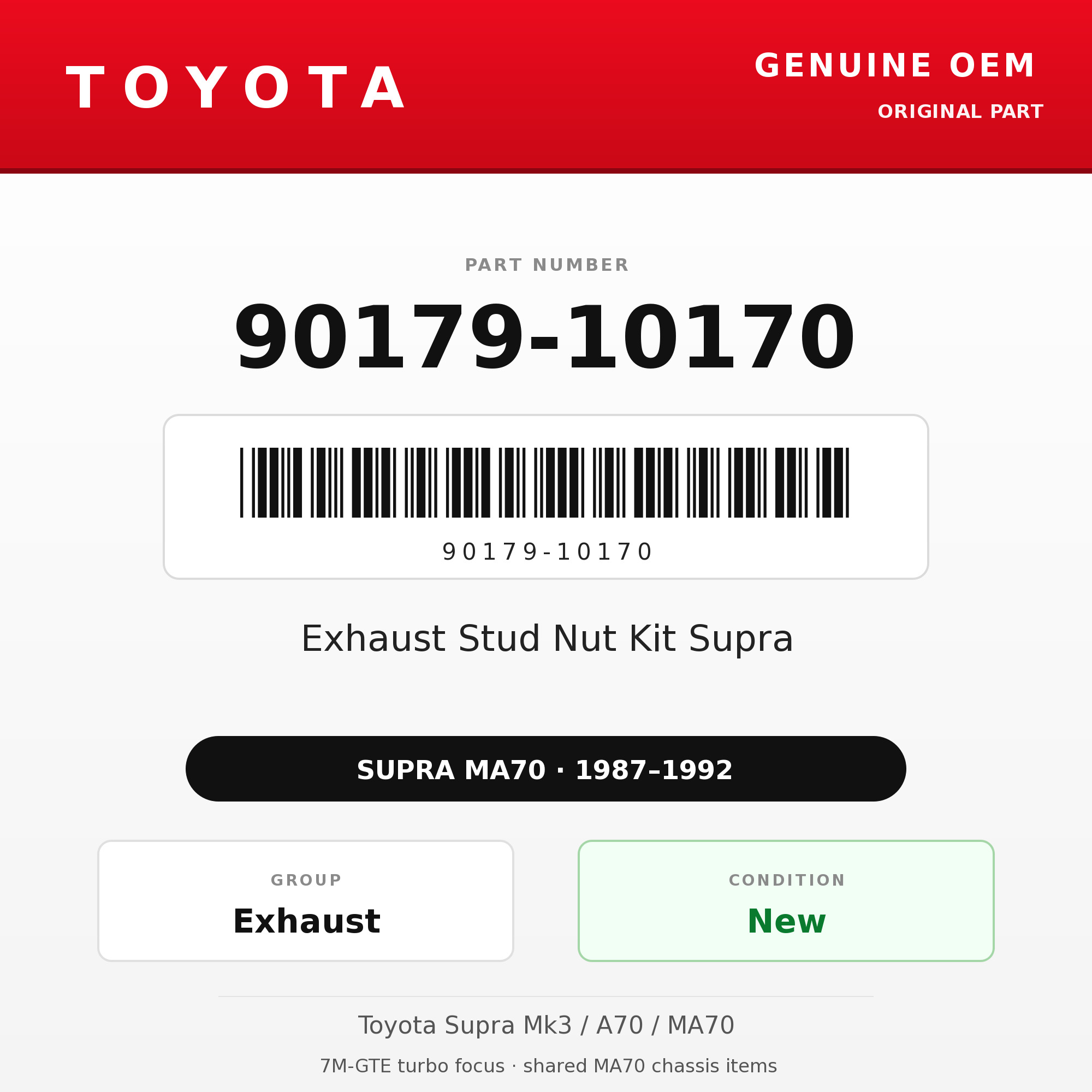 Genuine Toyota OEM 90179-10170 - Exhaust Stud Nut Kit Supra (87-92 Supra)