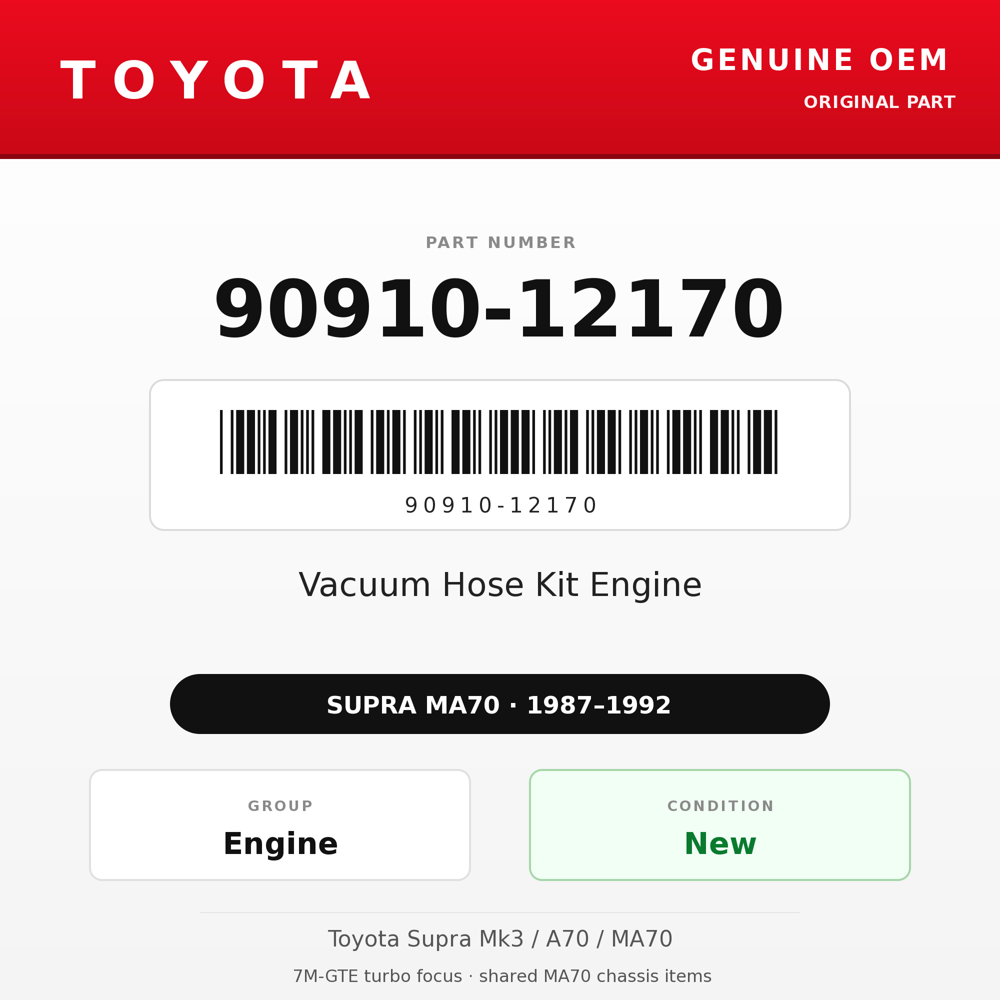 Genuine Toyota OEM 90910-12170 - Vacuum Hose Kit Engine 7M-GTE (87-92 Supra)