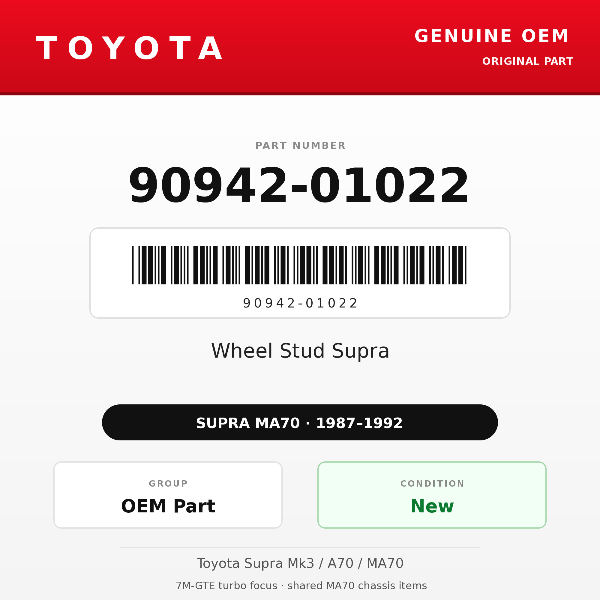 Genuine Toyota OEM 90942-01022 - Wheel Stud Supra (87-92 Supra)