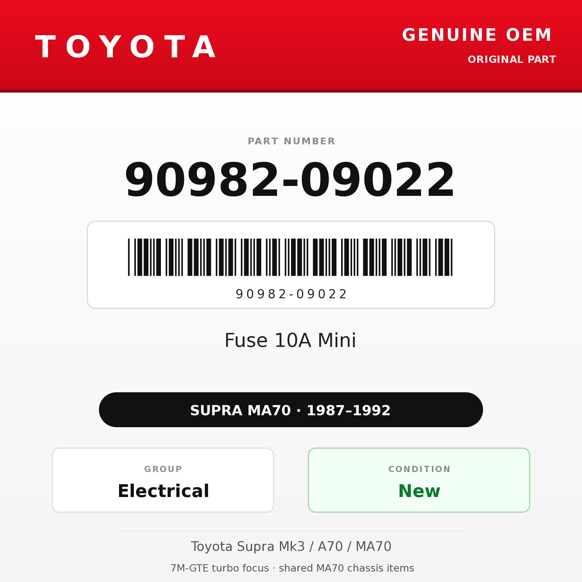 Genuine Toyota OEM 90982-09022 - Fuse 10A Mini (87-92 Supra)