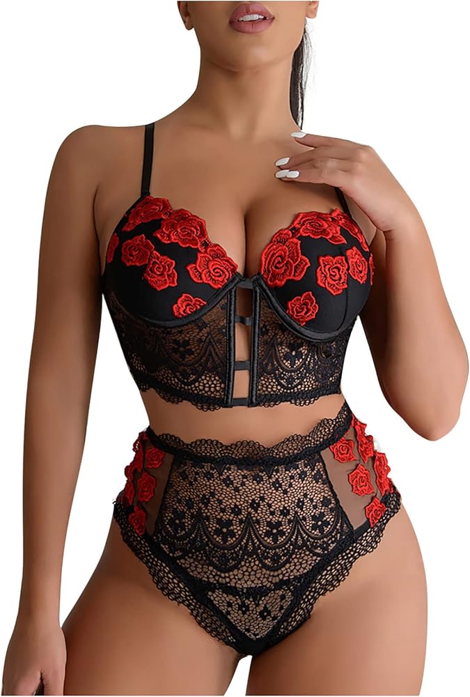 Hot Selling Charming Womens Lace and Roses Embroidered Silk Splicing Panties Lingerie E5M1