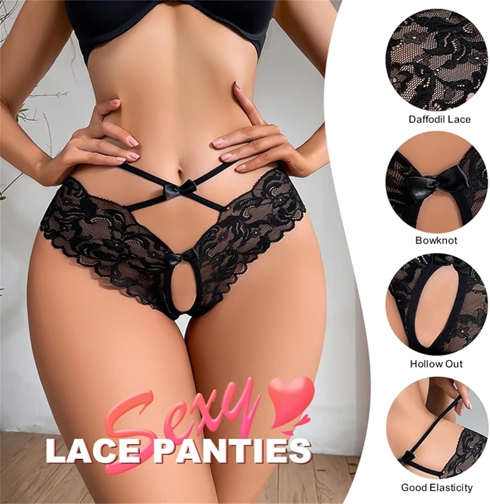 Hot Sexy Temptation Hollow Out Panties Bud Silk Lace Bowknot Thong Panties SW105
