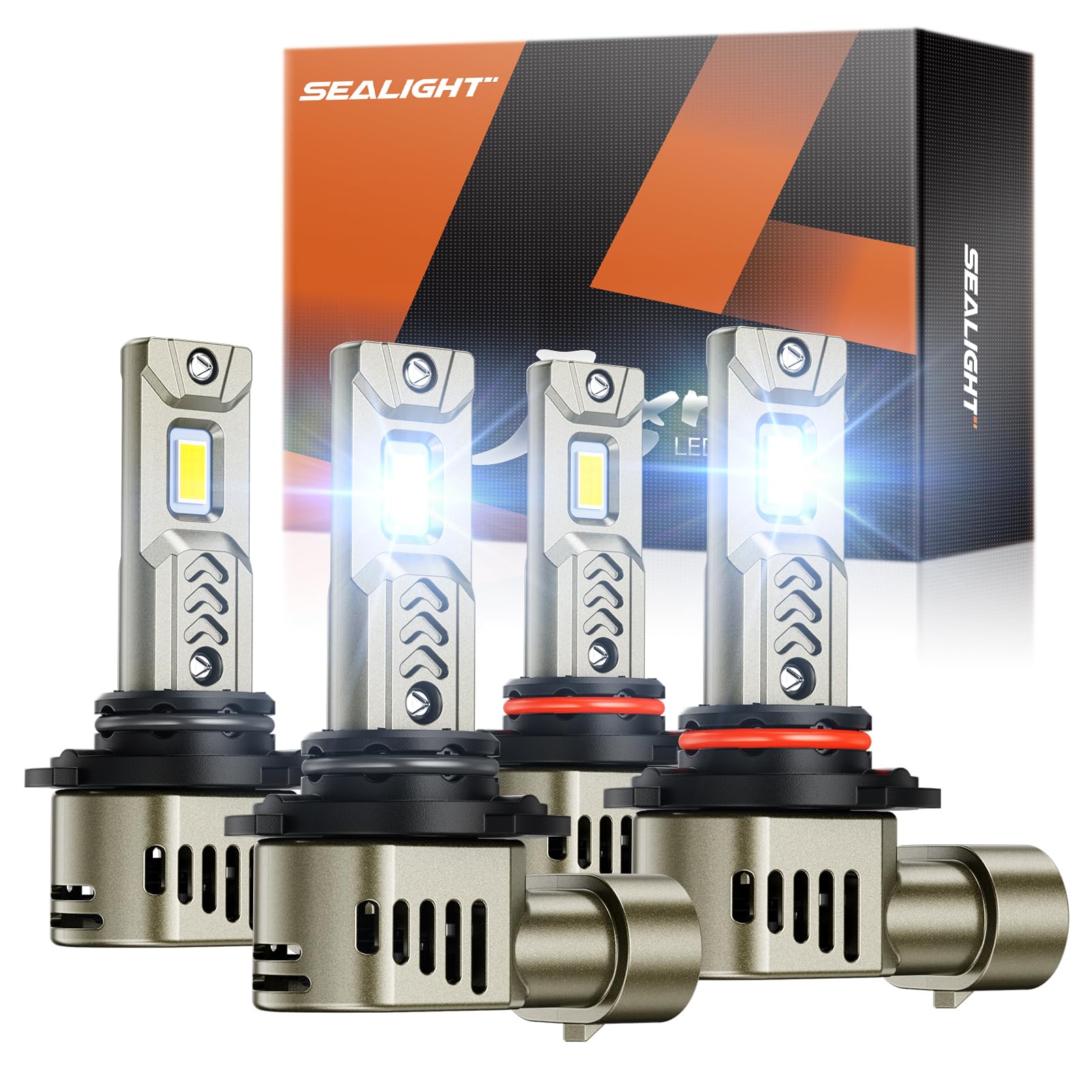 SEALIGHT 9005/HB3 High Beam 9006/HB4 Low Beam 14000LM LED Headlight Bulbs Combo Package CSP Chips 6000K Cool White
